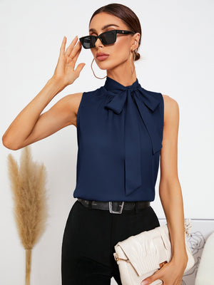 Tie Neck Sleeveless Blouse,Sleeveless Tops - Negative Apparel