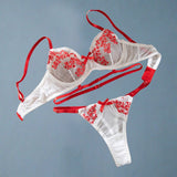 Transparent embroidered bra steel ring bow decoration bra set - Negative Apparel