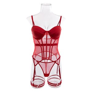 Transparent mesh splicing chest cotton gathered jumpsuit underwear panty set - Negative Apparel