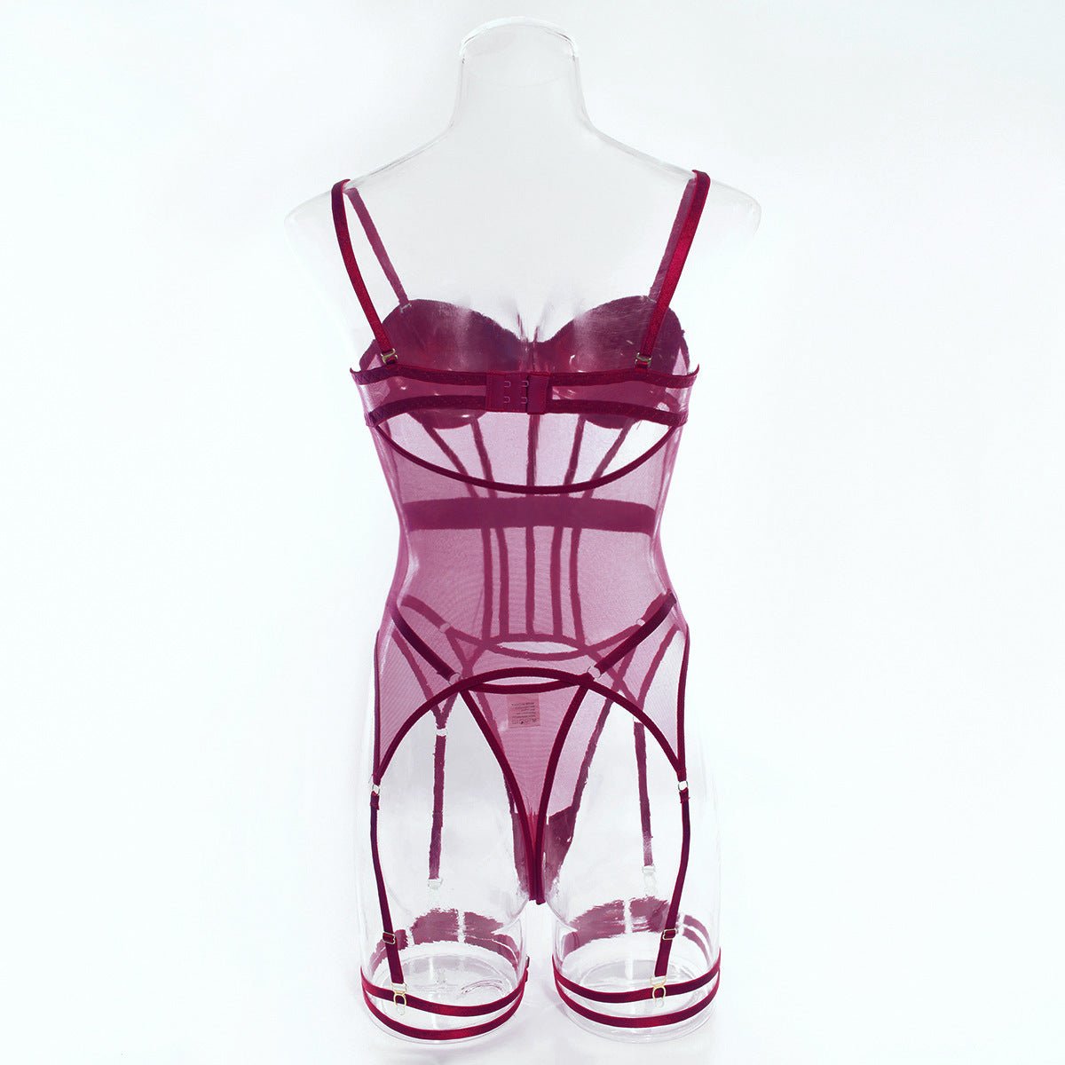 Transparent mesh splicing chest cotton gathered jumpsuit underwear panty set - Negative Apparel