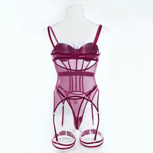 Transparent mesh splicing chest cotton gathered jumpsuit underwear panty set - Negative Apparel