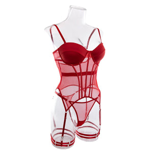 Transparent mesh splicing chest cotton gathered jumpsuit underwear panty set - Negative Apparel