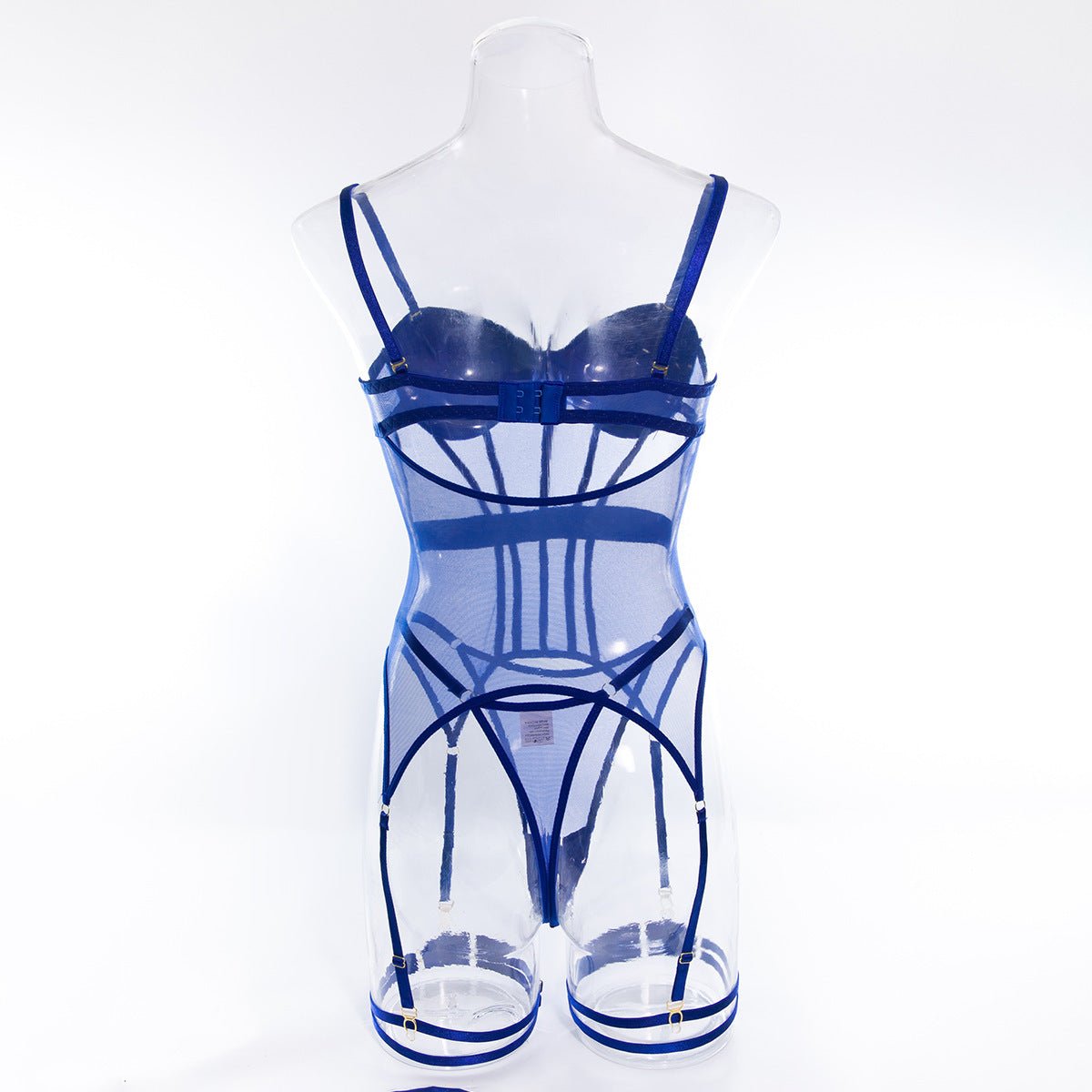 Transparent mesh splicing chest cotton gathered jumpsuit underwear panty set - Negative Apparel