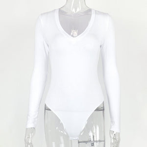 Trending women long - sleeved V - neck bodysuit perfect as inner - Negative Apparel