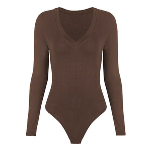 Trending women long - sleeved V - neck bodysuit perfect as inner - Negative Apparel