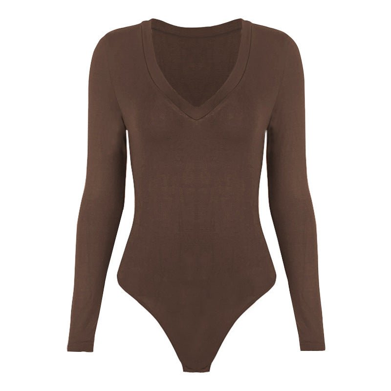 Trending women long - sleeved V - neck bodysuit perfect as inner - Negative Apparel