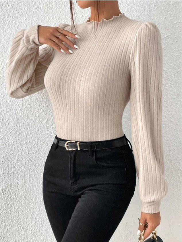 Trim high collar long sleeve slim witner top - Negative Apparel