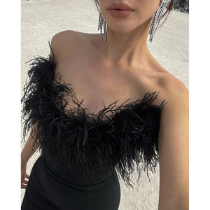 Tube top dress 2025 summer V - neck fur fishtail hem women's dress - Negative Apparel