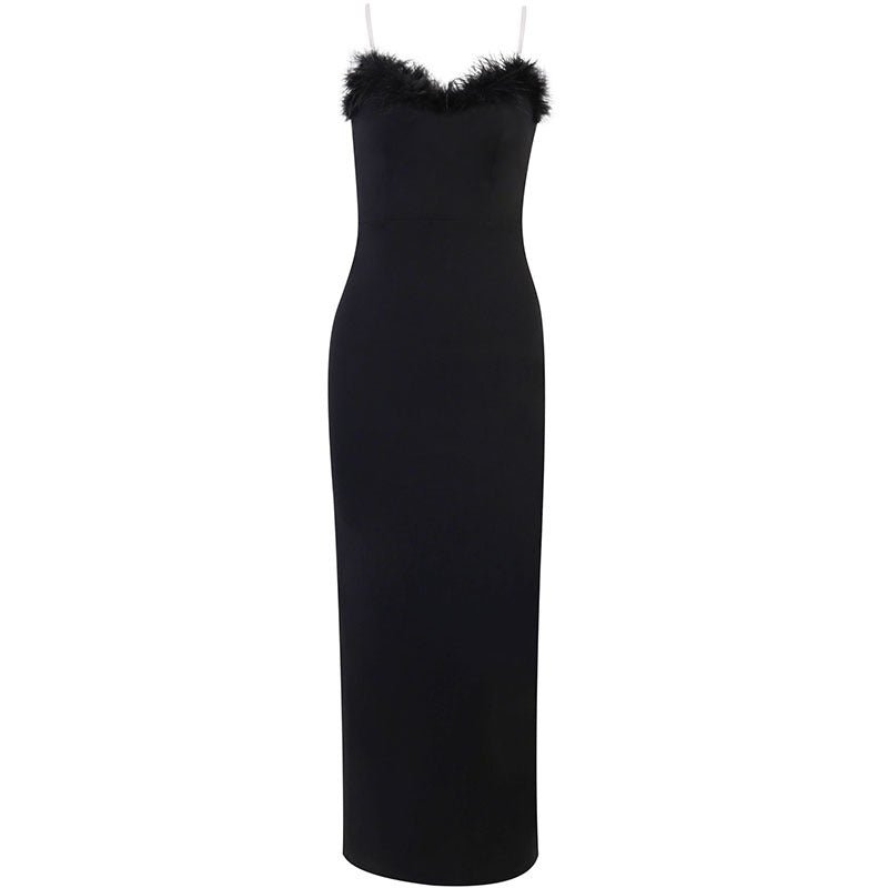 Tube top dress 2025 summer V-neck fur fishtail hem women's