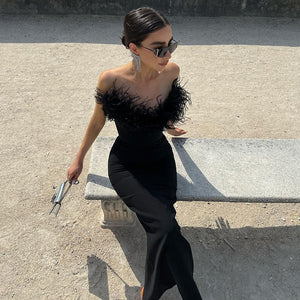 Tube top dress 2025 summer V - neck fur fishtail hem women's dress - Negative Apparel