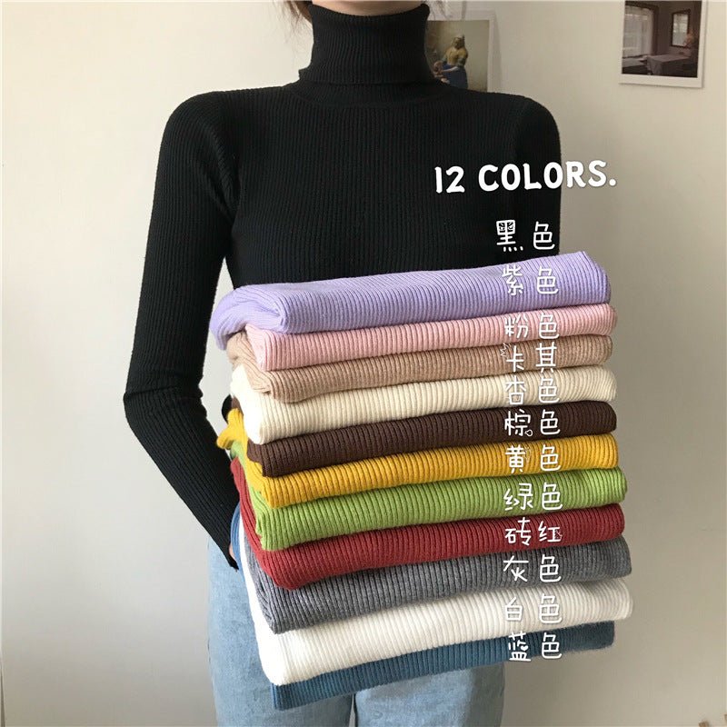 turtleneck sweater women's autumn and winter Korean version of foreign style slim - fitting versatile knitted bottoming shirt with long - sleeved pullover inside and outside - Negative Apparel