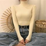 turtleneck sweater women's autumn and winter Korean version of foreign style slim - fitting versatile knitted bottoming shirt with long - sleeved pullover inside and outside - Negative Apparel