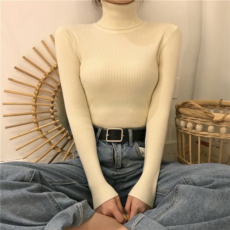 turtleneck sweater women's autumn and winter Korean version of foreign style slim - fitting versatile knitted bottoming shirt with long - sleeved pullover inside and outside - Negative Apparel