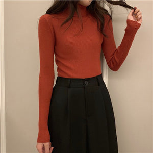 turtleneck sweater women's autumn and winter Korean version of foreign style slim - fitting versatile knitted bottoming shirt with long - sleeved pullover inside and outside - Negative Apparel