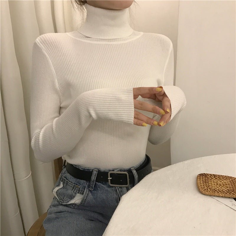 turtleneck sweater women's autumn and winter Korean version of foreign style slim - fitting versatile knitted bottoming shirt with long - sleeved pullover inside and outside - Negative Apparel