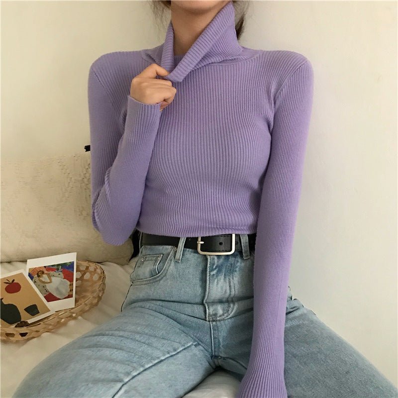 turtleneck sweater women's autumn and winter Korean version of foreign style slim - fitting versatile knitted bottoming shirt with long - sleeved pullover inside and outside - Negative Apparel