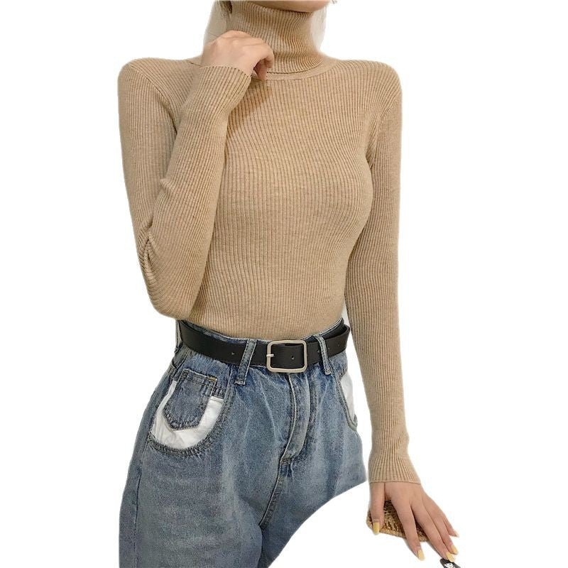 turtleneck sweater women's autumn and winter Korean version of foreign style slim - fitting versatile knitted bottoming shirt with long - sleeved pullover inside and outside - Negative Apparel