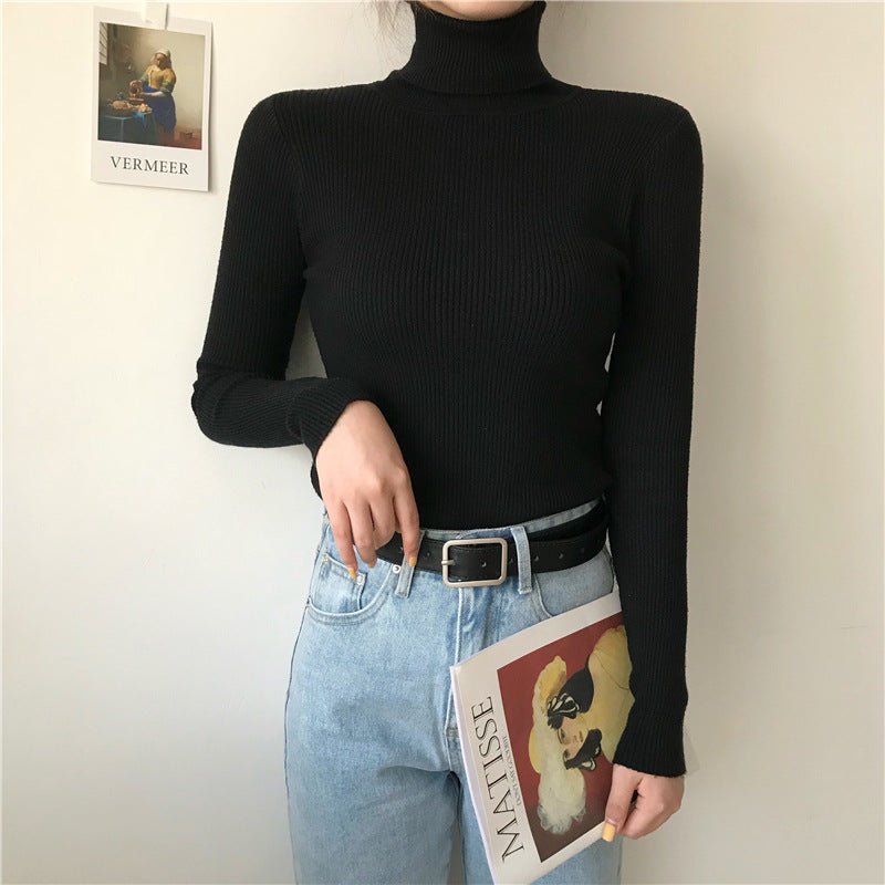turtleneck sweater women's autumn and winter Korean version of foreign style slim - fitting versatile knitted bottoming shirt with long - sleeved pullover inside and outside - Negative Apparel