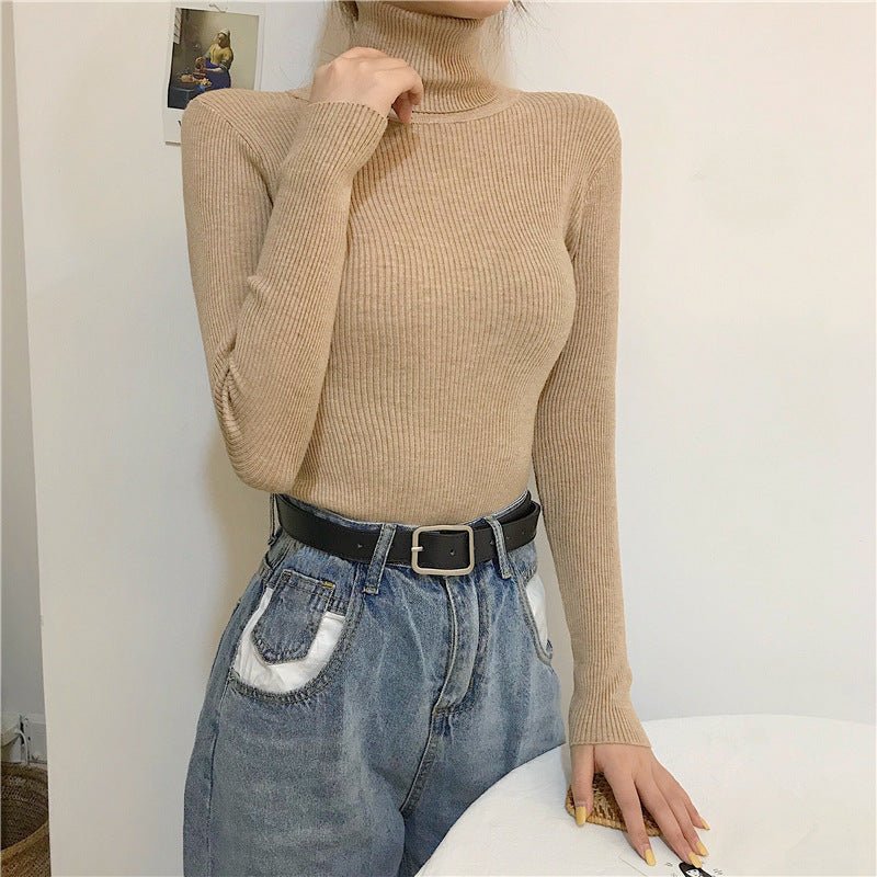 turtleneck sweater women's autumn and winter Korean version of foreign style slim - fitting versatile knitted bottoming shirt with long - sleeved pullover inside and outside - Negative Apparel