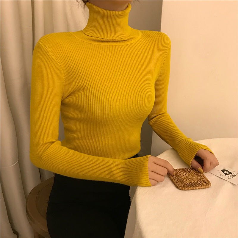 turtleneck sweater women's autumn and winter Korean version of foreign style slim - fitting versatile knitted bottoming shirt with long - sleeved pullover inside and outside - Negative Apparel