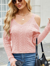 Twisted off - shoulder V - neck sweater - Negative Apparel