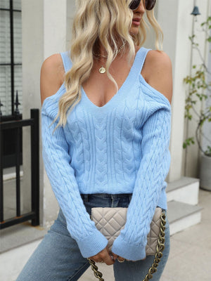 Twisted off - shoulder V - neck sweater - Negative Apparel