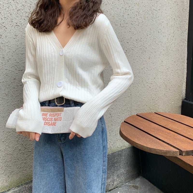 Two hairs thickened autumn and winter wear short loose V - neck sweater women's jacket knitted cardigan top - Negative Apparel