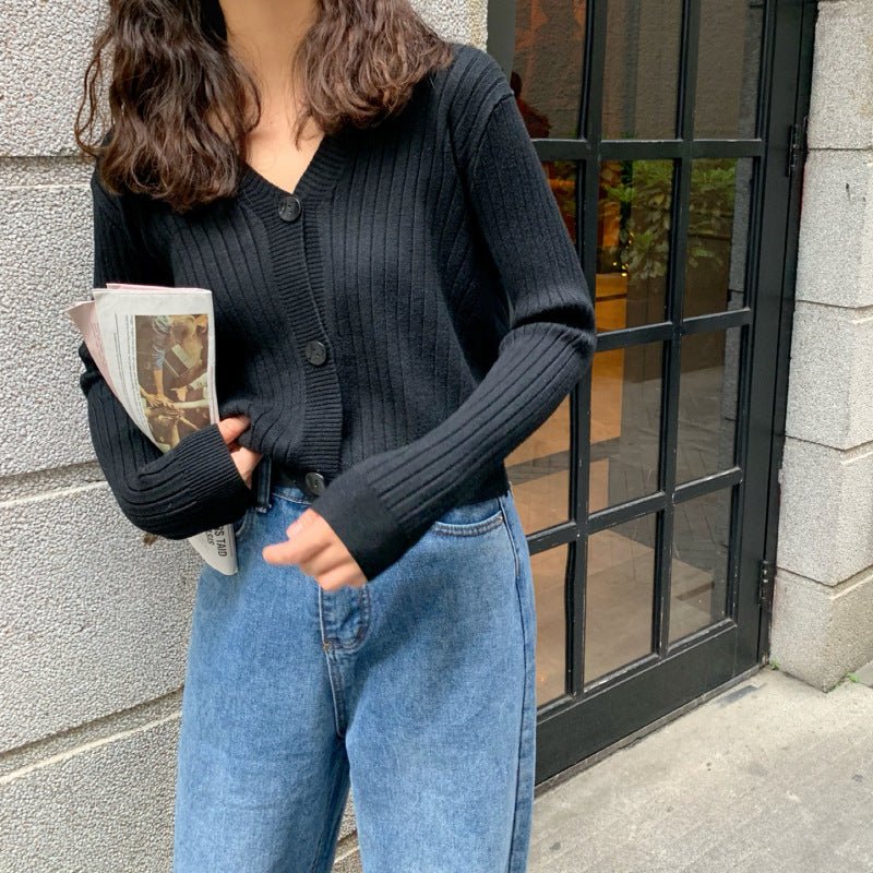 Two hairs thickened autumn and winter wear short loose V - neck sweater women's jacket knitted cardigan top - Negative Apparel