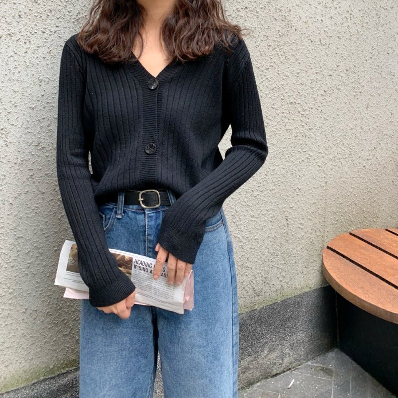 Two hairs thickened autumn and winter wear short loose V - neck sweater women's jacket knitted cardigan top - Negative Apparel