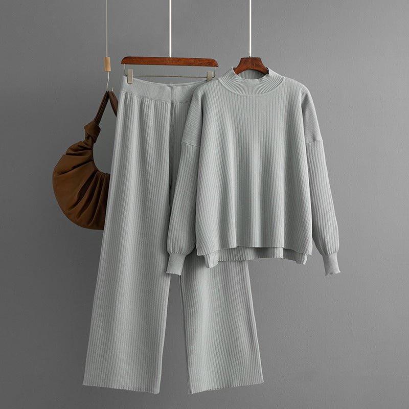 Two - piece set solid color simple fashion casual loose sweater set - Negative Apparel