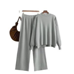 Two - piece set solid color simple fashion casual loose sweater set - Negative Apparel