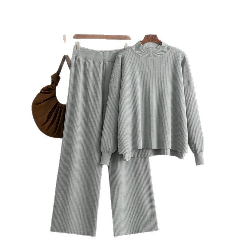 Two - piece set solid color simple fashion casual loose sweater set - Negative Apparel