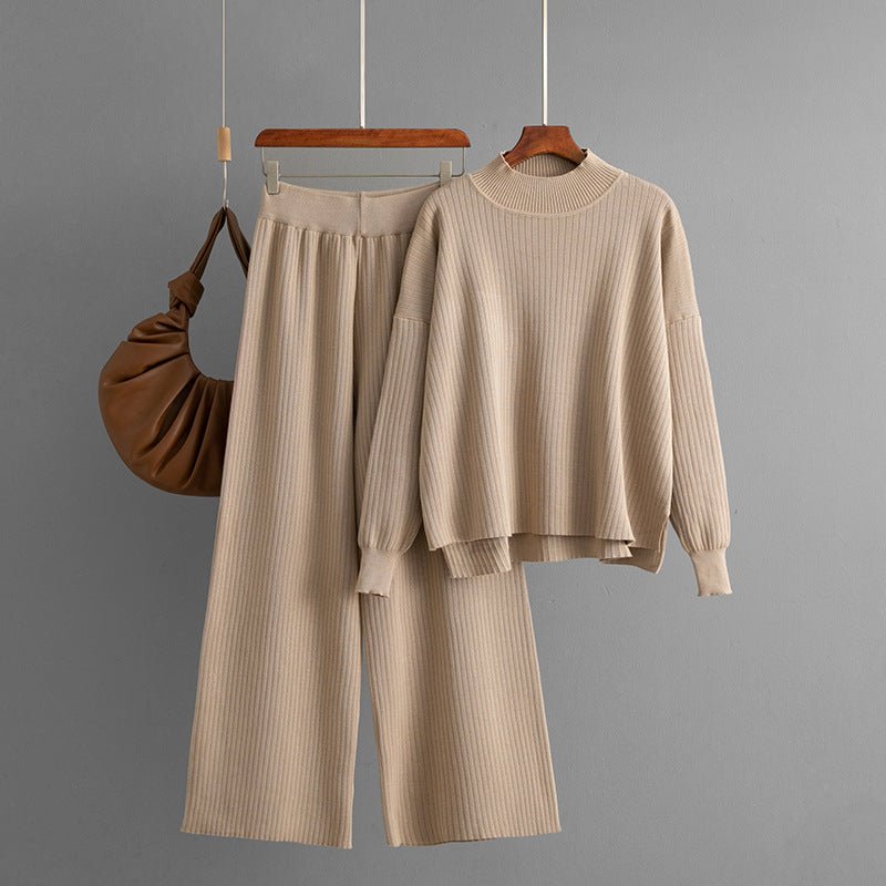 Two - piece set solid color simple fashion casual loose sweater set - Negative Apparel