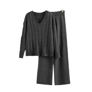 Two - piece set women's twist v - neck knitted suit - Negative Apparel