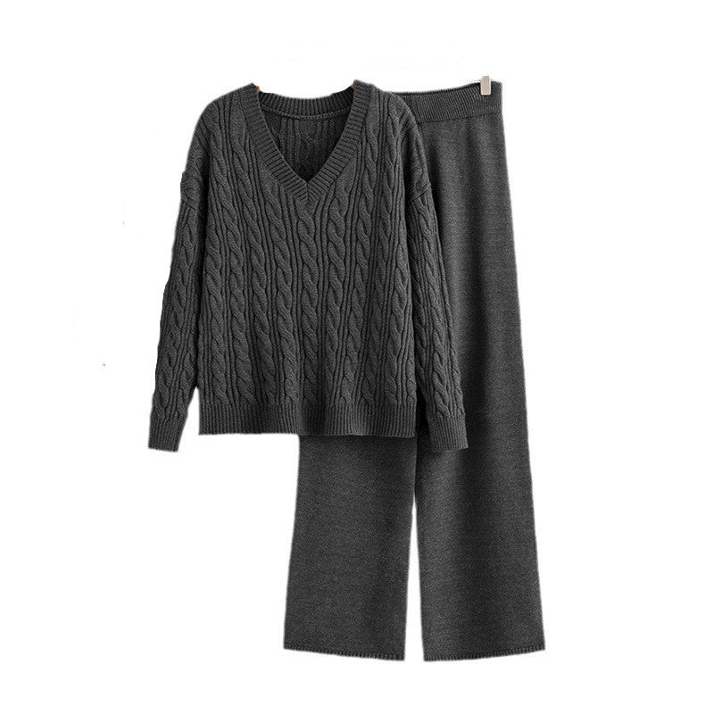 Two - piece set women's twist v - neck knitted suit - Negative Apparel