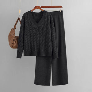 Two - piece set women's twist v - neck knitted suit - Negative Apparel