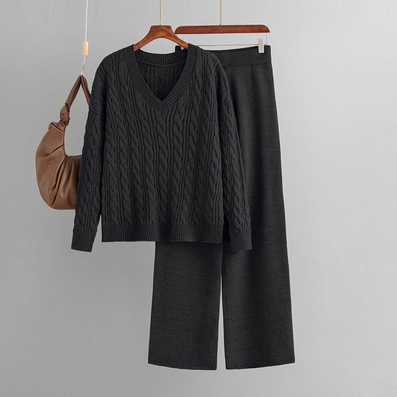 Two - piece set women's twist v - neck knitted suit - Negative Apparel