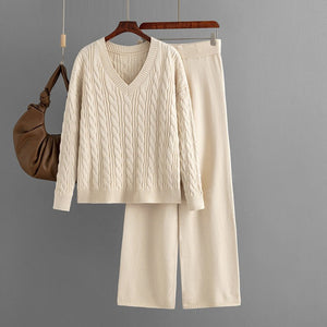 Two - piece set women's twist v - neck knitted suit - Negative Apparel