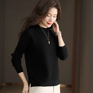 Two wool core - spun yarn sweater women's semi - turtleneck autumn and winter new inner top loose - knit thickened bottoming shirt - Negative Apparel