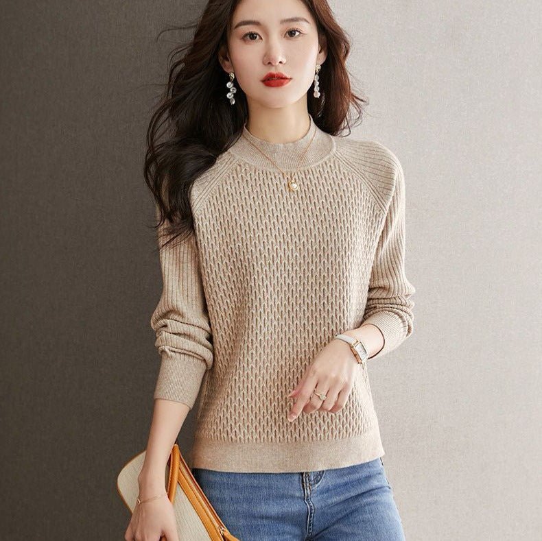 Two wool core - spun yarn sweater women's semi - turtleneck autumn and winter new inner top loose - knit thickened bottoming shirt - Negative Apparel