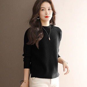 Two wool core - spun yarn sweater women's semi - turtleneck autumn and winter new inner top loose - knit thickened bottoming shirt - Negative Apparel