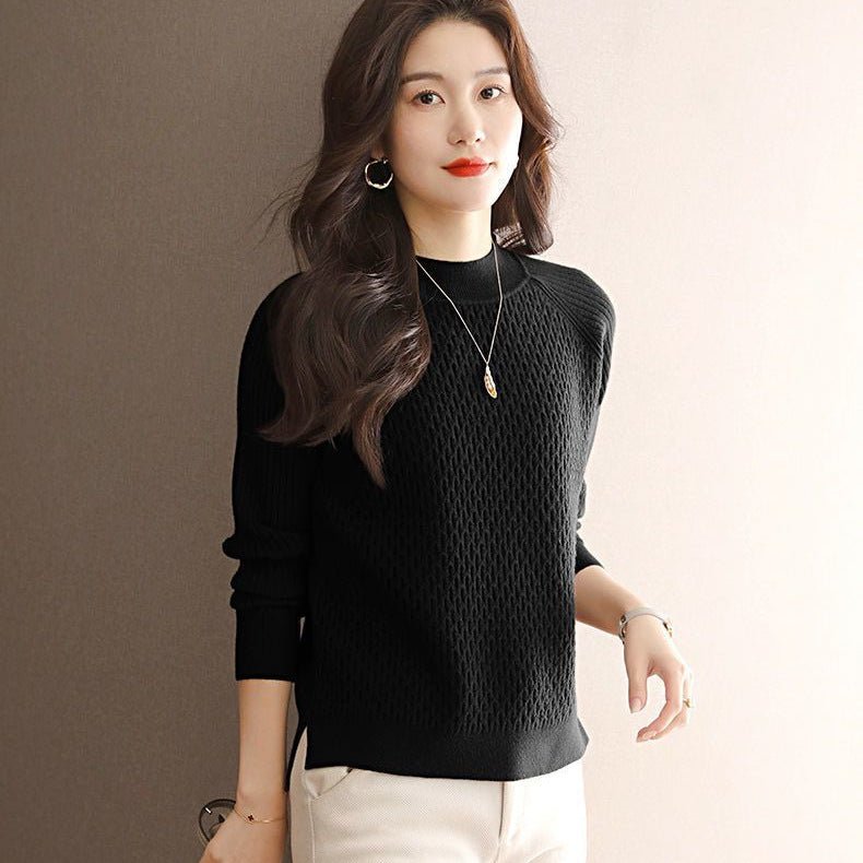 Two wool core - spun yarn sweater women's semi - turtleneck autumn and winter new inner top loose - knit thickened bottoming shirt - Negative Apparel