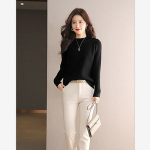Two wool core - spun yarn sweater women's semi - turtleneck autumn and winter new inner top loose - knit thickened bottoming shirt - Negative Apparel