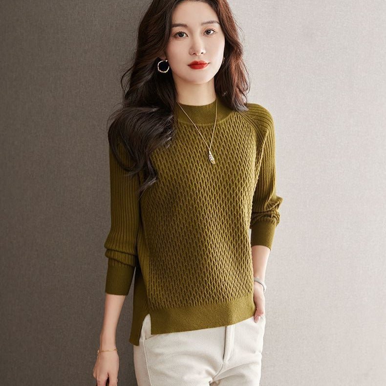 Two wool core - spun yarn sweater women's semi - turtleneck autumn and winter new inner top loose - knit thickened bottoming shirt - Negative Apparel