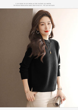 Two wool core - spun yarn sweater women's semi - turtleneck autumn and winter new inner top loose - knit thickened bottoming shirt - Negative Apparel