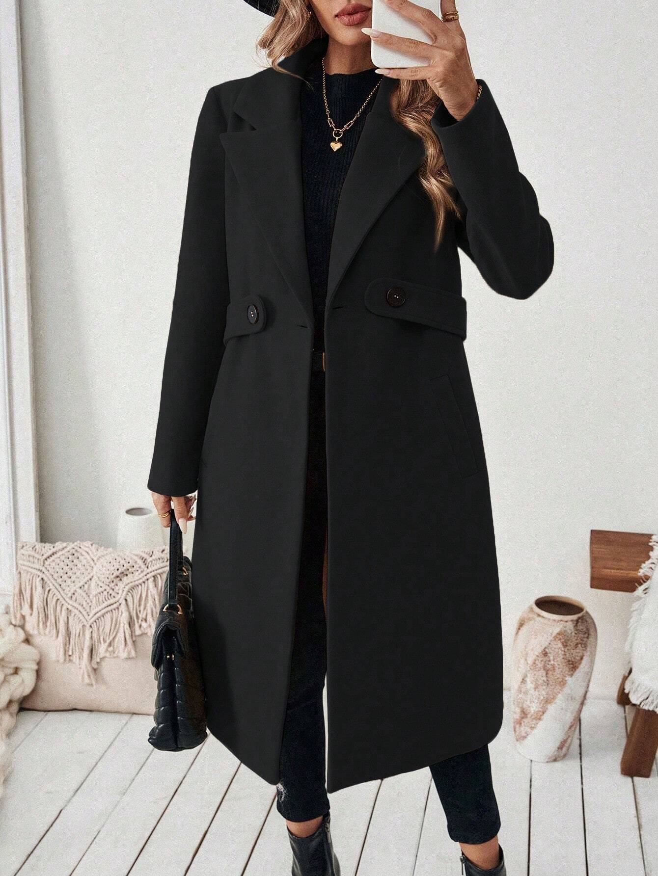 Uhlyne Flat Collar Solid Color Pocket With Belt Long Sleeve Autumn/Winter Coat Jacket FD - Negative Apparel