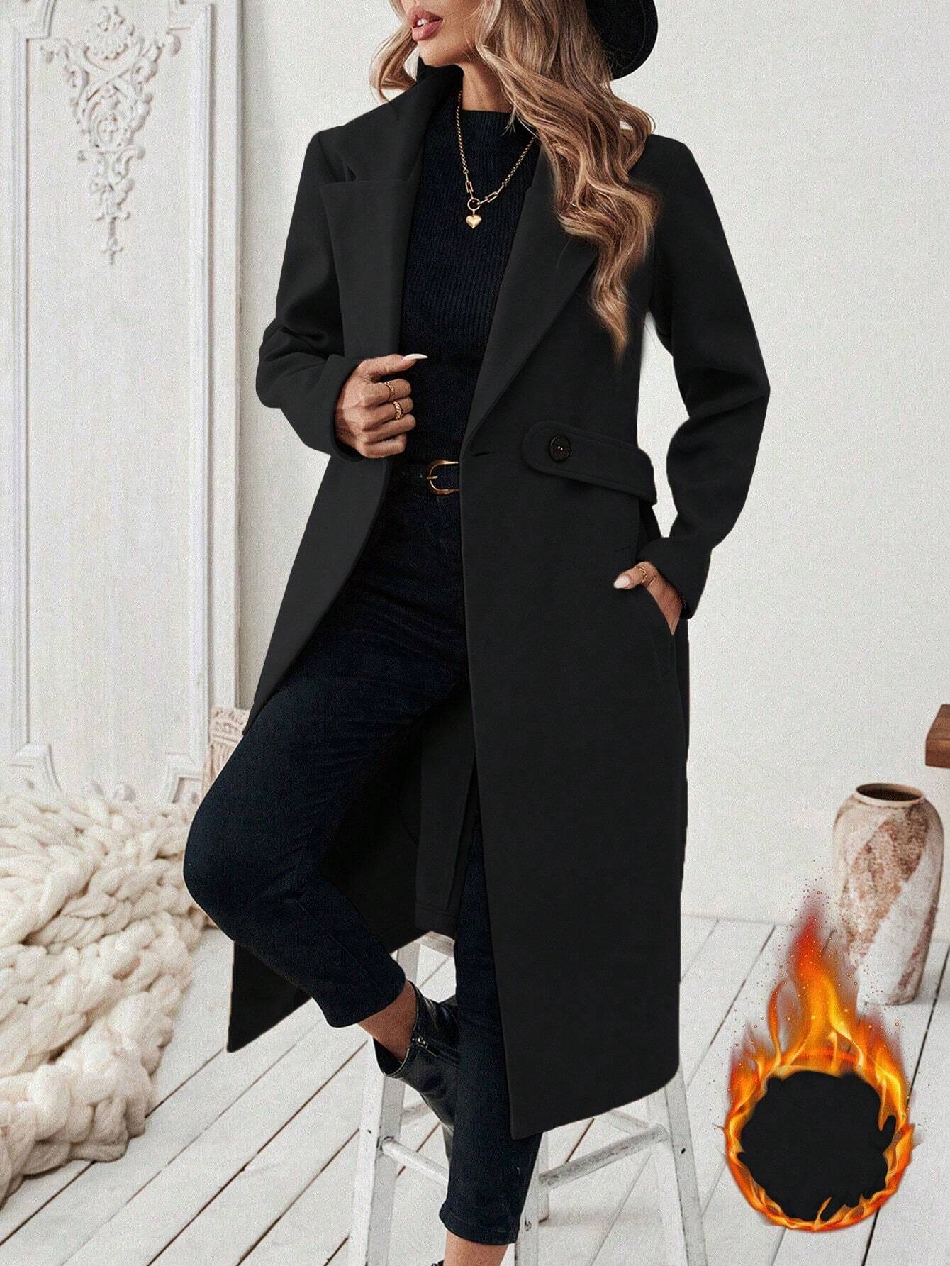 Uhlyne Flat Collar Solid Color Pocket With Belt Long Sleeve Autumn/Winter Coat Jacket FD - Negative Apparel