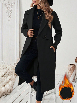 Uhlyne Flat Collar Solid Color Pocket With Belt Long Sleeve Autumn/Winter Coat Jacket FD - Negative Apparel