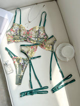 Underwear sxy high - end embroidery multi - colored small floral four - piece set - Negative Apparel