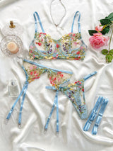 Underwear sxy high - end embroidery multi - colored small floral four - piece set - Negative Apparel